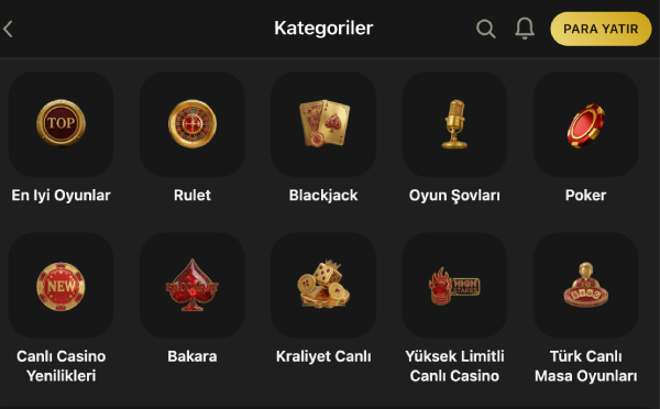 1King Casino game categories screen